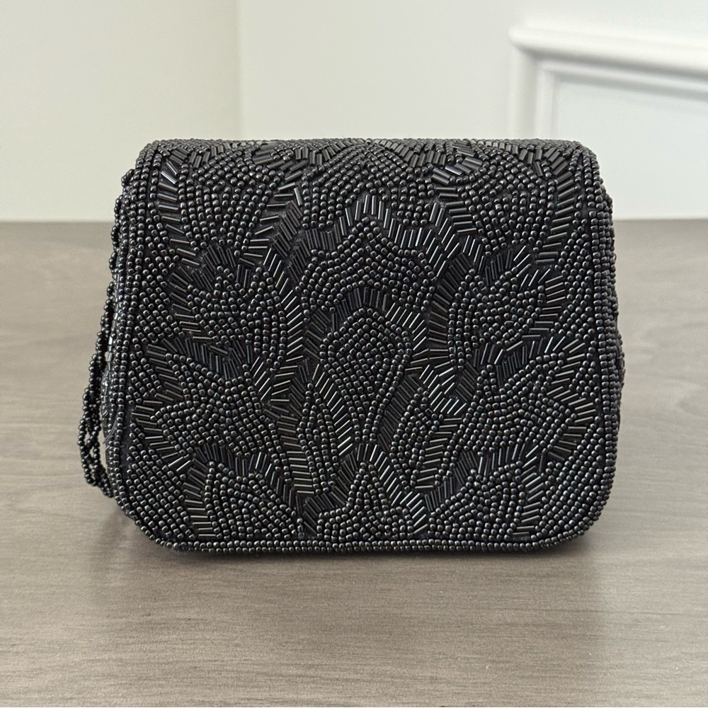 La Regale Elegant Black Satin Beaded Women's Handbag